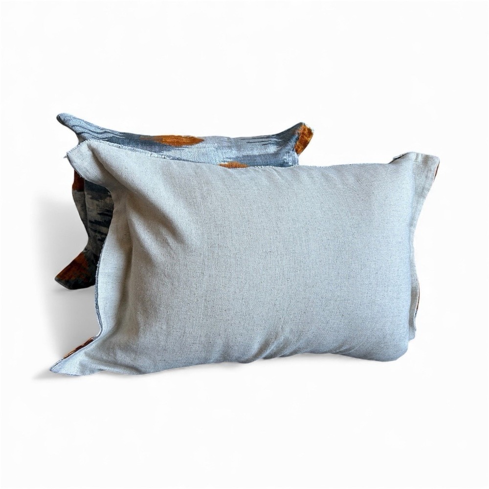 Pair of Velvet Silk Lumbar Pillow Covers Orange & Gray Abstract Boho Decor - Picture 2 of 4